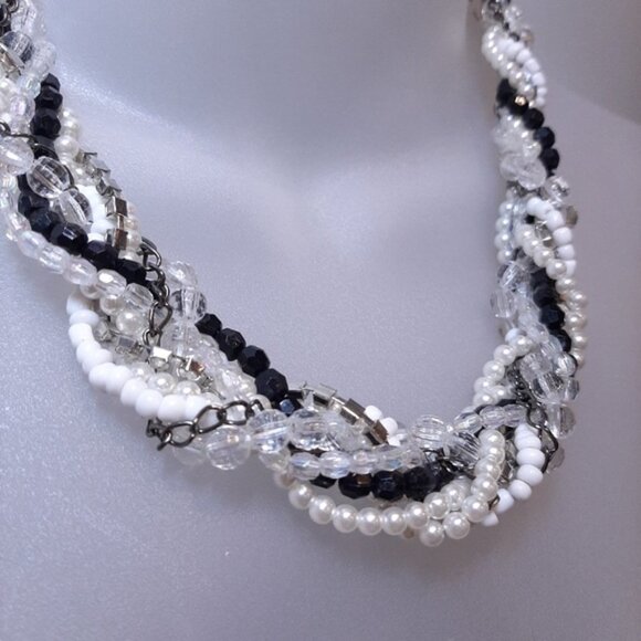 3/$20 Twisted Multi Strand Beaded Statement Necklace Pearl Rhinestone Gunmetal - Picture 5 of 13